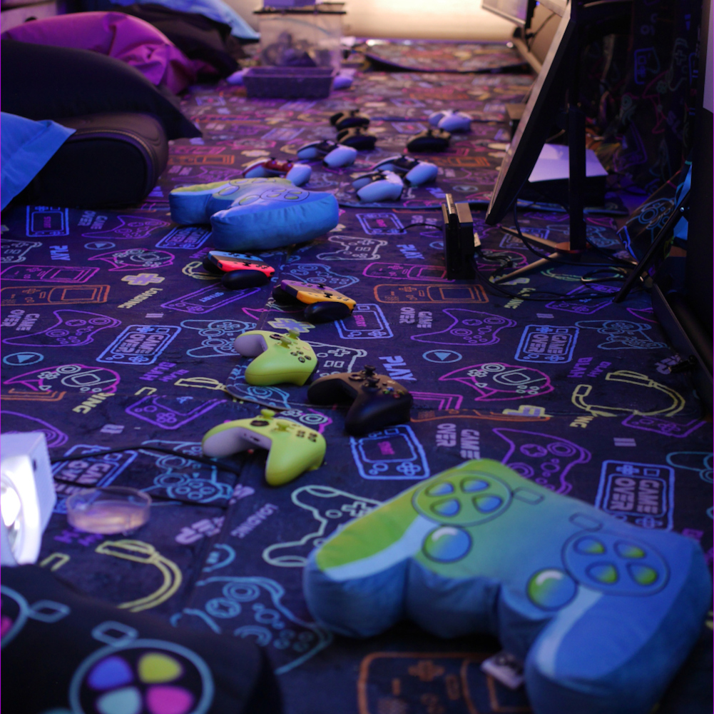 Gaming party setup with multiple consoles